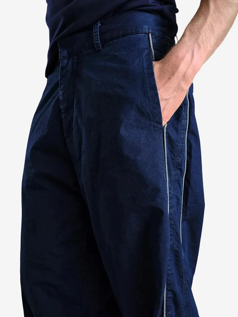 Giesto Navy Blue GIESTO Contrast Binding Detailed Baggy Ripstop Pants for Men | Best Price UAE